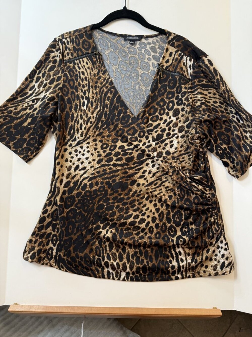 Notations Leopard Print Wrap Top XL